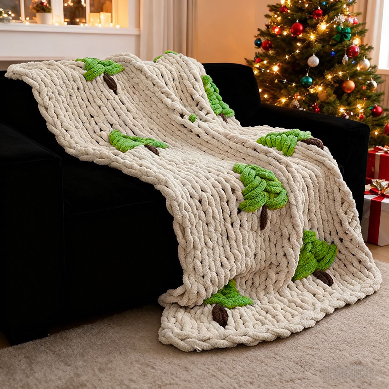 Throw Blanket Chunky Knit - Cobertor Tricotado à Mão para Cama,