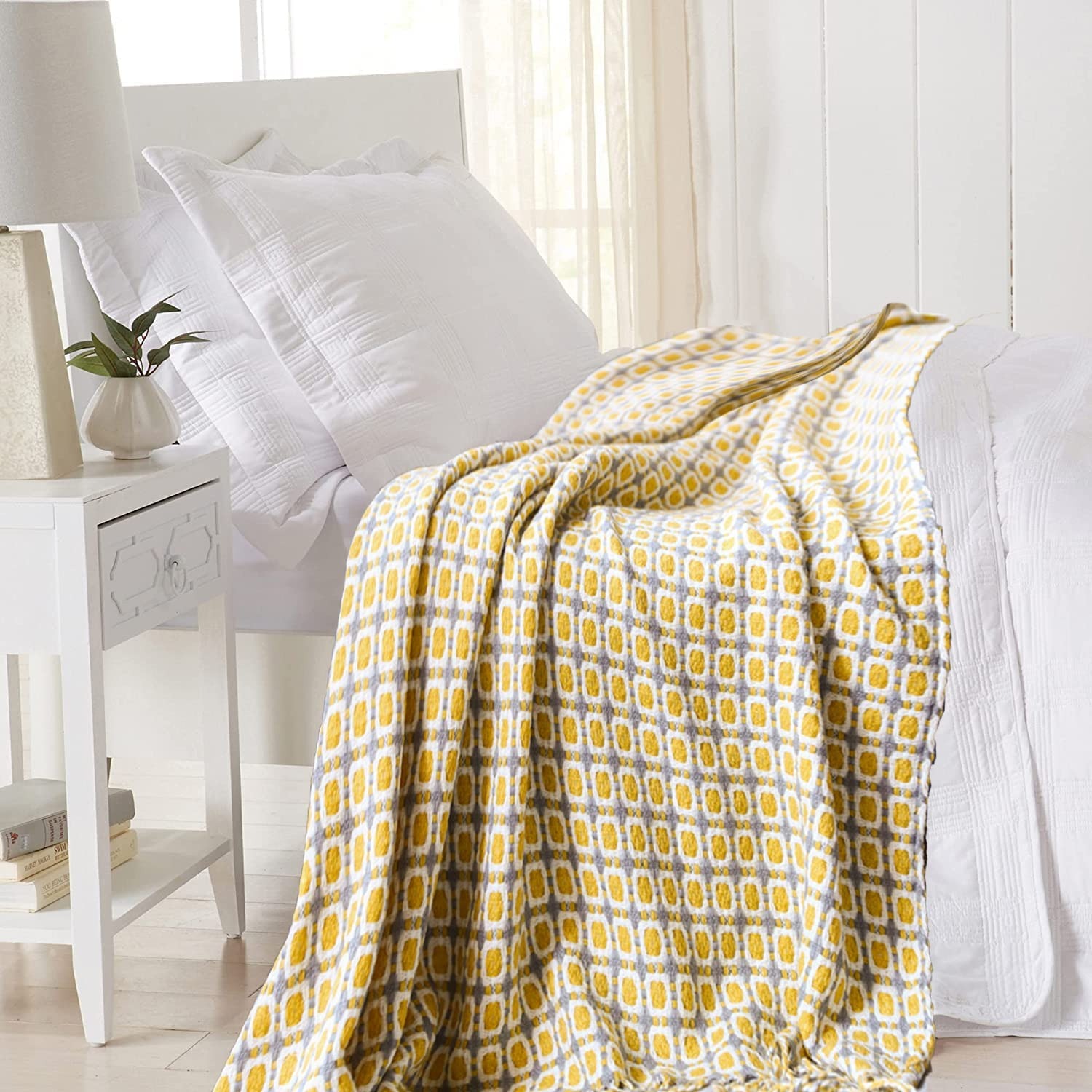Throw Blanket Chunky Knit - Cobertor de malha nórdico amarelo mostarda,