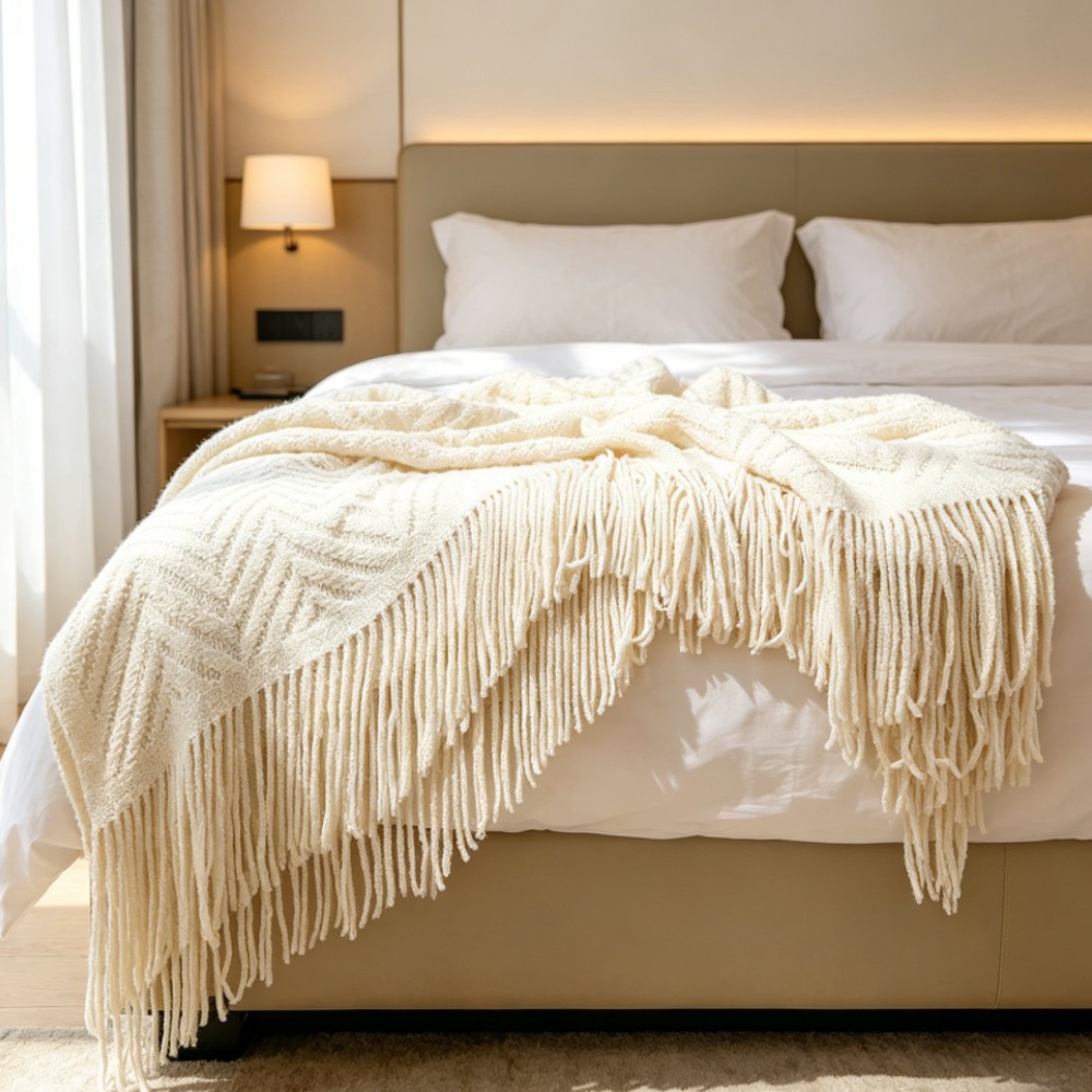 Throw Blanket Chunky Knit - Manta de Luxo Grossa Creme Macia
