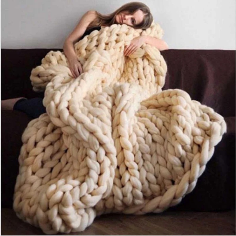 Moda grosso cobertor de lã gro - Throw Blanket Chunky Knit avaliação e preço