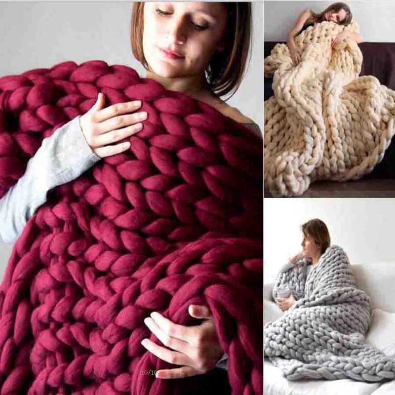 Moda grosso cobertor de lã gro - Throw Blanket Chunky Knit avaliação e preço