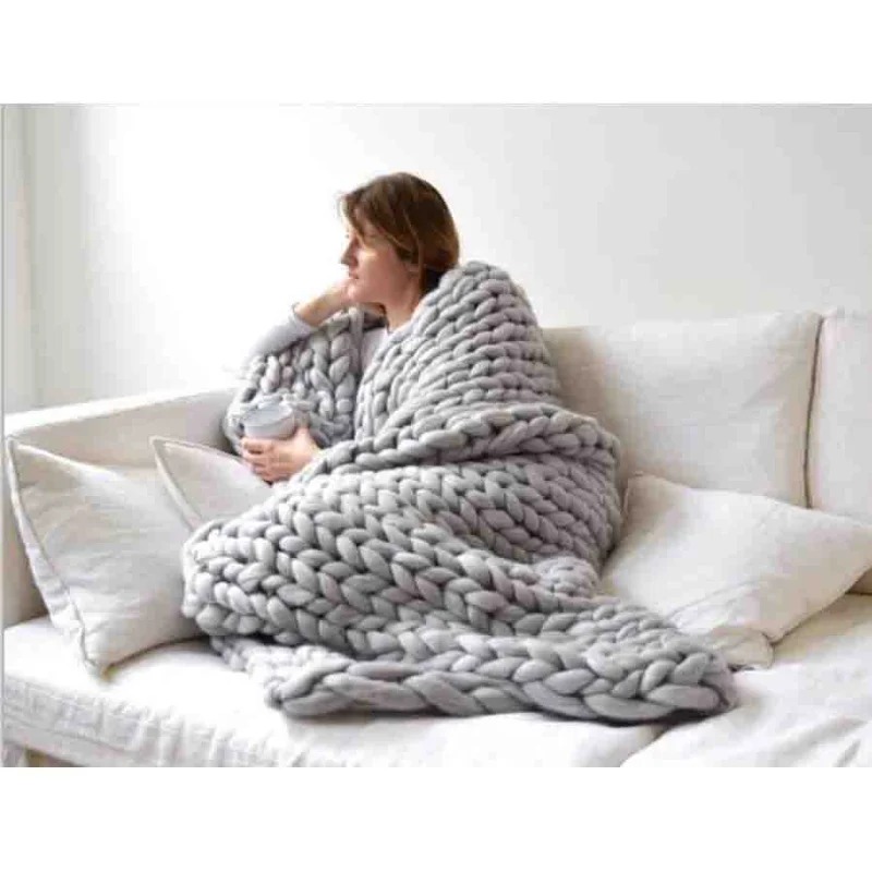 Moda grosso cobertor de lã gro - Throw Blanket Chunky Knit avaliação e preço