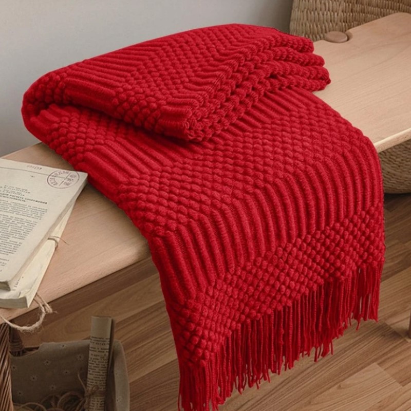 Manta de Tricô Grossa Vermelha - Throw Blanket Chunky Knit avaliação e preço